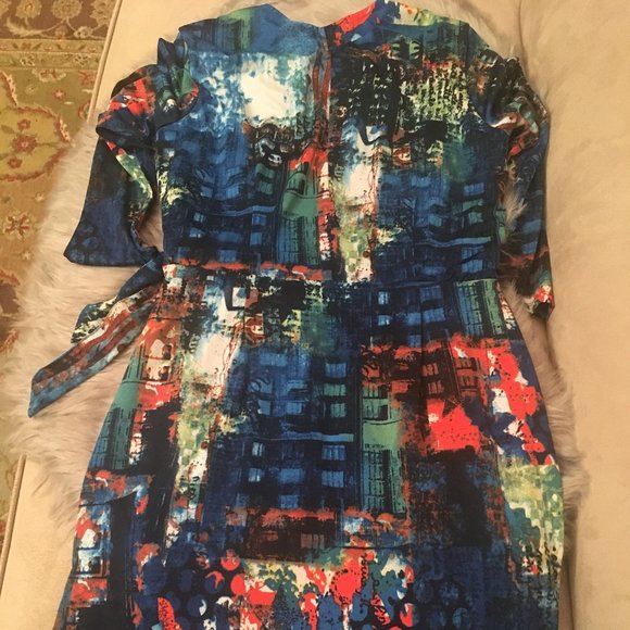 Water Colored Wrap Style Dress - Picture 3 of 7